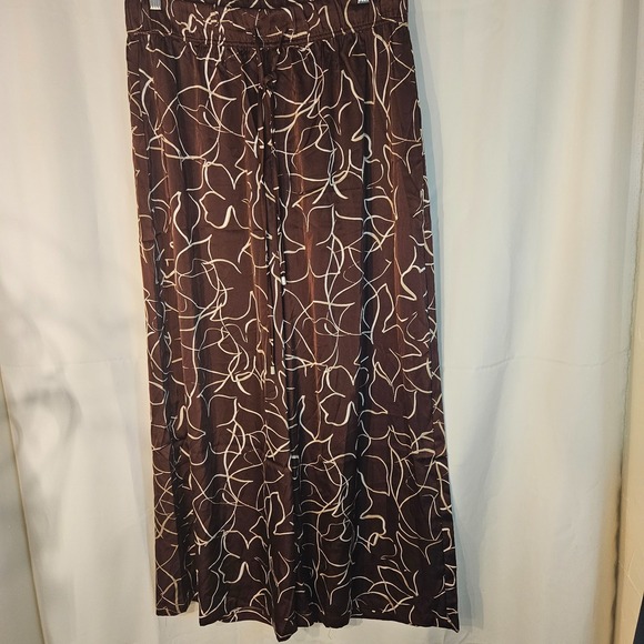 Adrianna Papell‎ Pants Brown Abstract Print Ruched Tie Waist Casual M - Picture 1 of 6